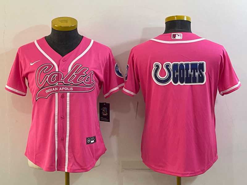 Womens Indianapolis Colts Team Big Logo Pink With Patch Cool Base Stitched Baseball Jersey